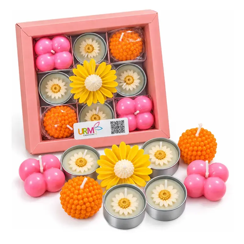 Floral Bliss Decorative Candle Gift Set – Yellow & Pink (9 Pieces)